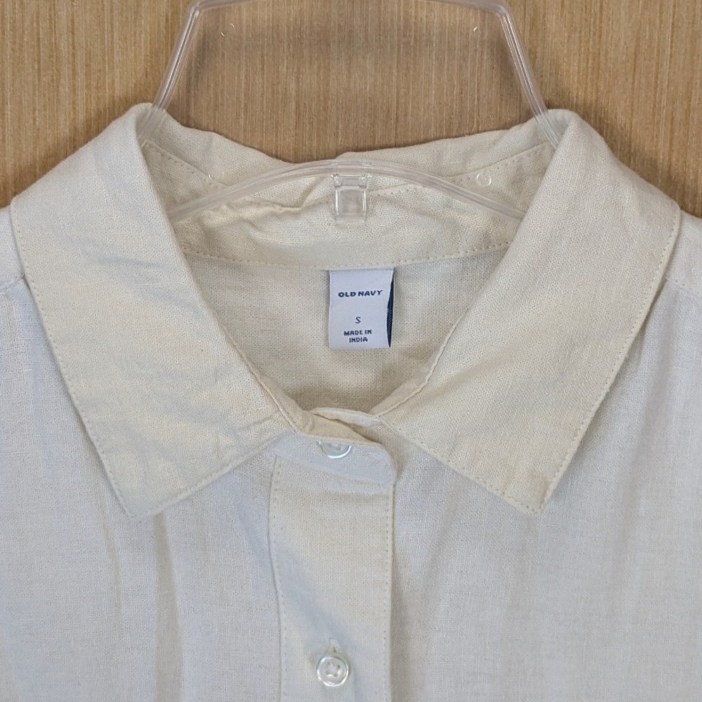 Old Navy Womens Boho Preppy Cottage White Linen Blend Eyelet Shirt Dress Small - Picture 2 of 8